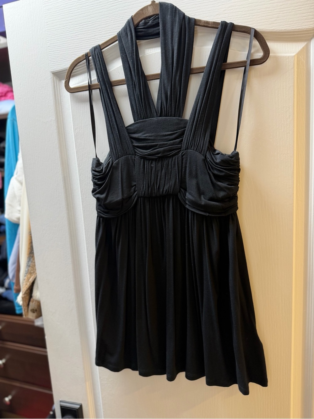 LaRok Black Multi-Strap Draped Bust Tank
